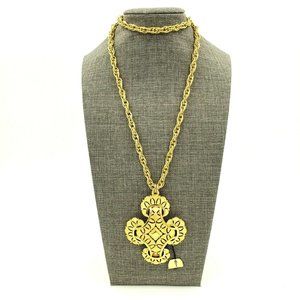 Vintage Signed Crown Trifari Huge Cross Pendant Necklace